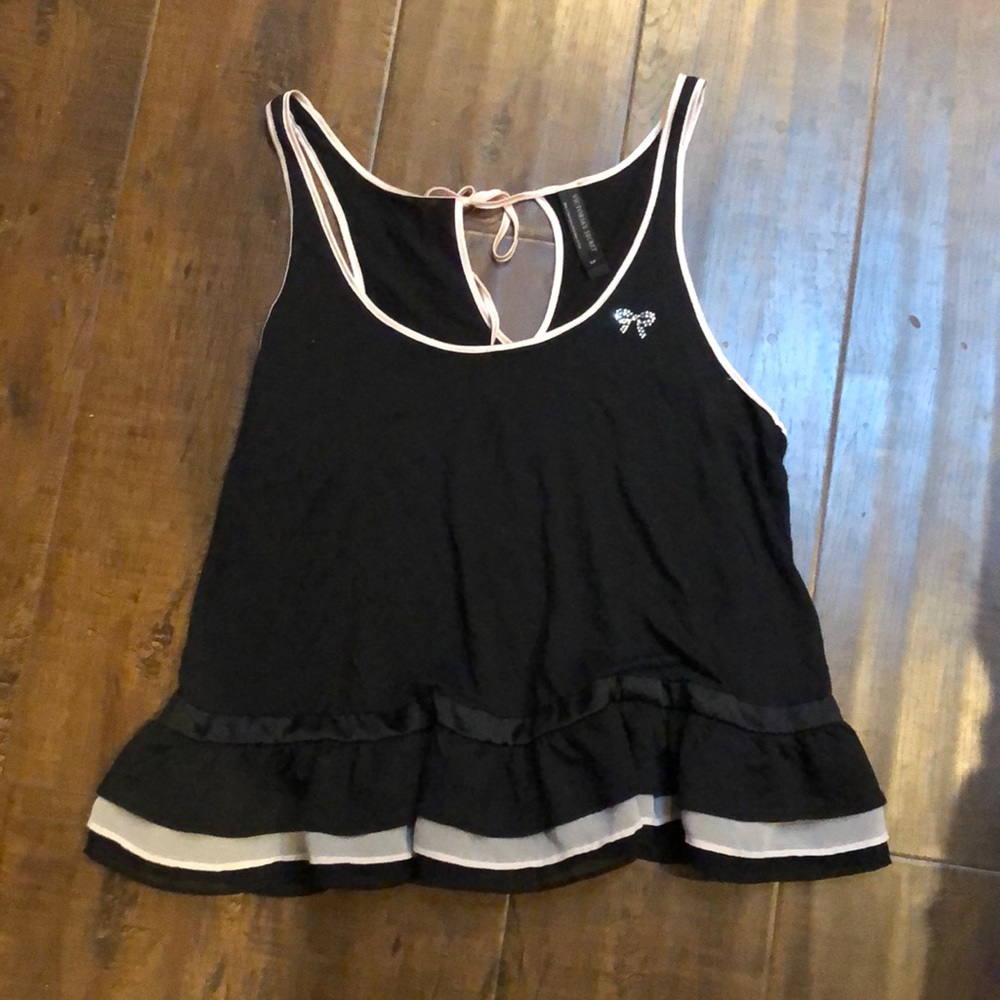 Victoria’s Secret Black Pink Ruffle PJ Tank Top